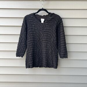 Haystack Waffle Textured Top Women’s M Black 3/4 Sleeve V-neck